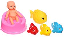 Крошка Я Набор резиновых игрушек для ванны «Пупсик с цветными рыбками»					