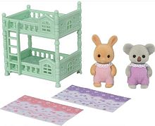 Sylvanian families Двухъярусная кровать и малыши Солнечный кролик и Коала					